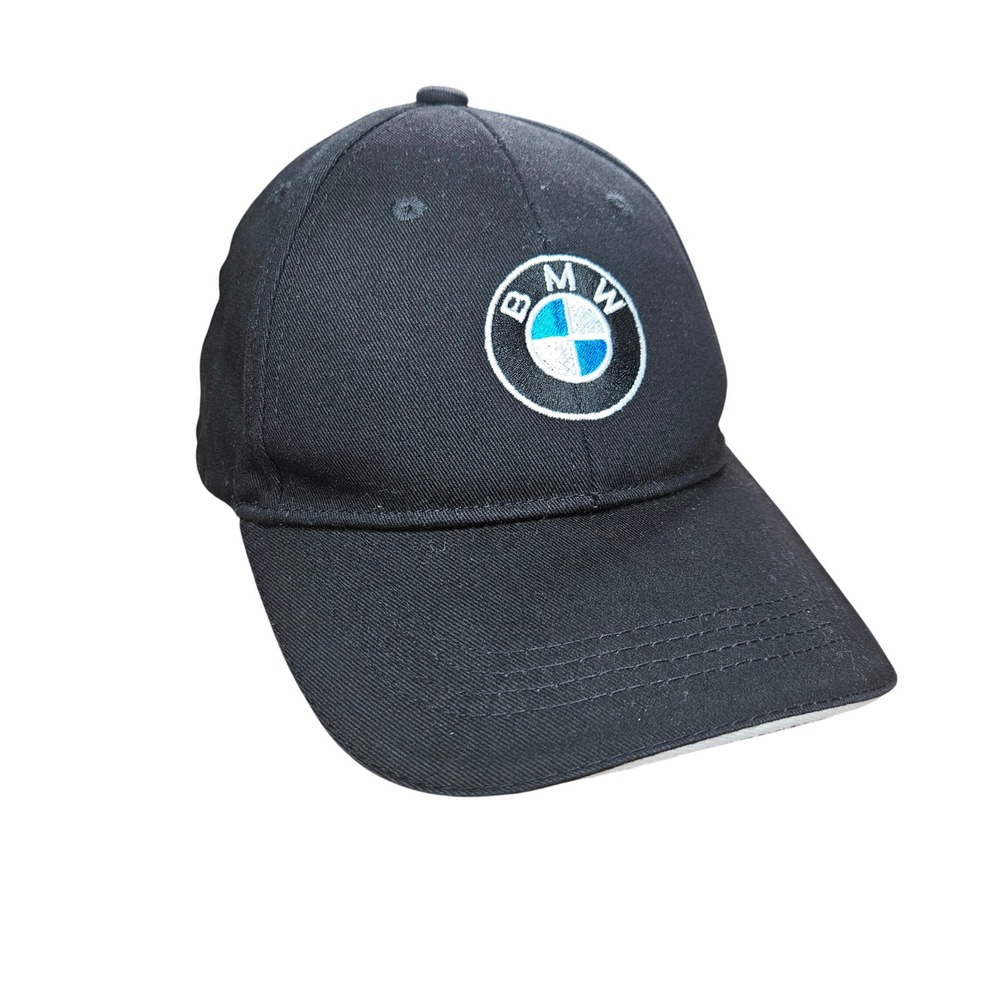 BMW Baseball Cap Black Embroidered Logo Adjustable Hat Auto Racing 58cm 7 1/4